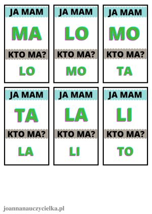 Gra „Ja mam, kto ma?” – sylaby otwarte wielkie litery(36 kart) PDF